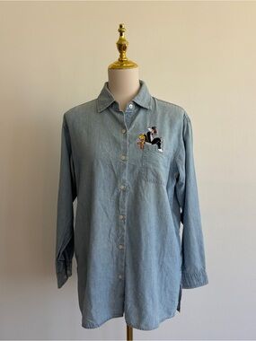 Vintage 90s Warner Bros Studio Store Tweety & Sylvester Denim Shirt Size S